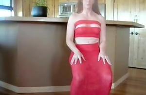 Sexy older in red costume receives