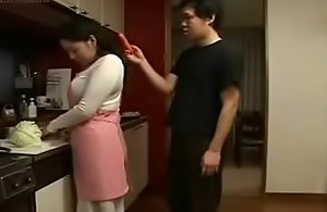 Japanese Stepmom and Son about Kitchen Fun
