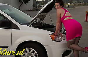 Mature Wife Has Car Trouble, Obstruction Has a